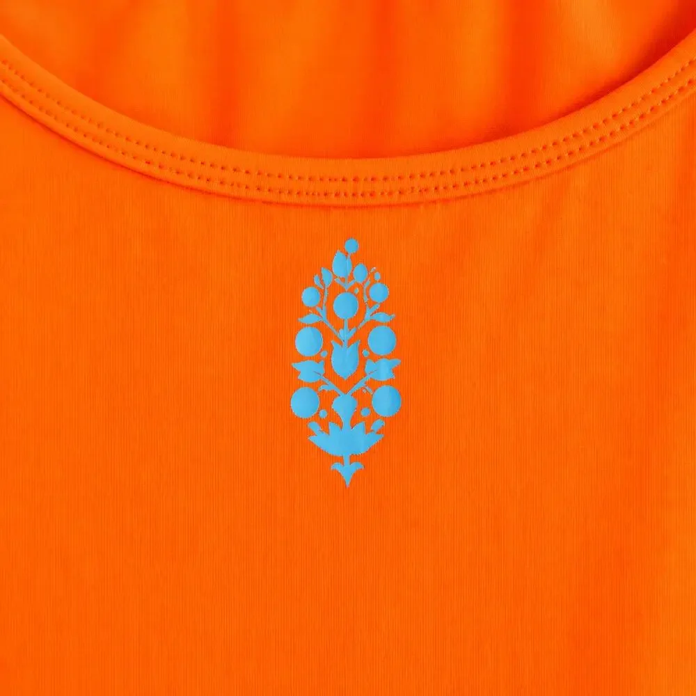 Free People Movement Orange Bodysuit Scoop Neck Stretch Fitted Everyday M sexy
